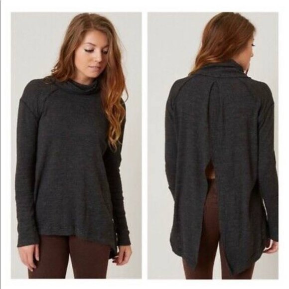 Free People /We The Free Blouse Gray/Blue Raglan Sleeve Turtleneck Split sz XS - Picture 1 of 11